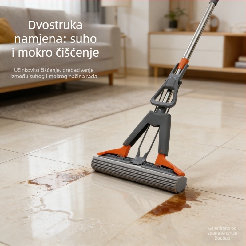 Mop s spužvom za kućnu uporabu, novi model, upijajući, sklopivi, velike veličine, dvostruko isušivanje, PVA spužva za dehidraciju