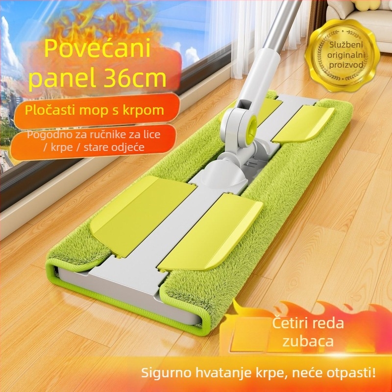 Plosnati mop s krpom za kućnu upotrebu, jednostavno suho i mokro čišćenje drvenih podova, teleskopska cijev 1,25 m, glava 36 × 14 cm, nehrđajući čelik