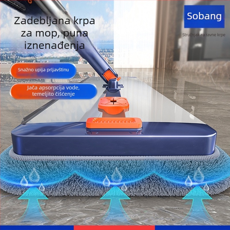 Sobam plosnati mop za pod s okvirom od aluminijske legure, drška od nehrđajućeg čelika, dvostruko korištenje mokro/suho, rotirajuća glava koja upija vodu, teleskopska duljina 120–140 cm