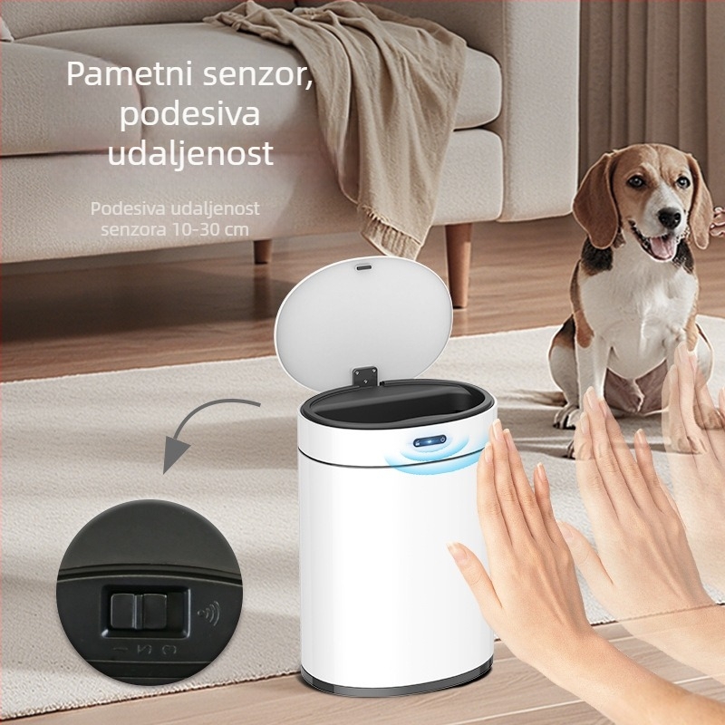 Pametan senzor kantu za smeće 20 L, nehrđajući čelik, ovalni oblik, više boja, za kućnu upotrebu