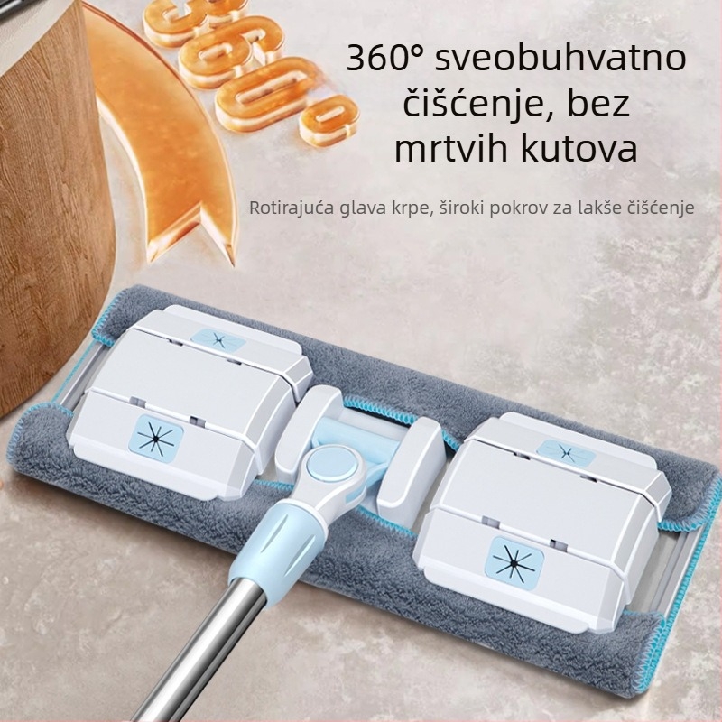 Nehrđajući čelik – ravni mop s klipom za krpu, 2-u-1 suho i mokro čišćenje za drvene podove i pločice