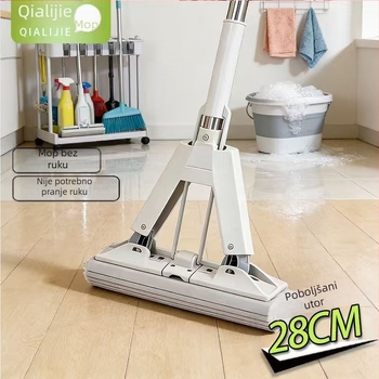 28 cm sklopni PVA mop za kućnu upotrebu, preklopna glava, bez ručnog ispiranja, teleskopska drška 100–120 cm, glava 28 cm, ultra-fina vlakna, nehrđajući čelik