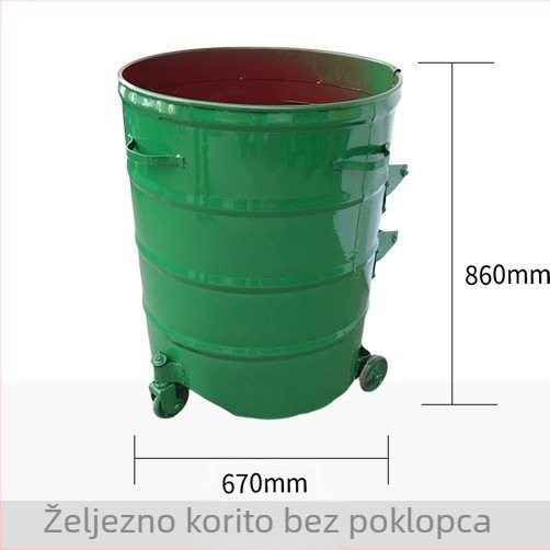 360 L vanjski metalni koš za otpad s poklopcem, okruglog oblika, od galvaniziranog lima