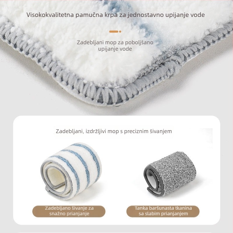 Plosnati aluminijski mop za kućnu upotrebu, mikrovlaknena glava, velika veličina, bez ručnog iscijeđivanja