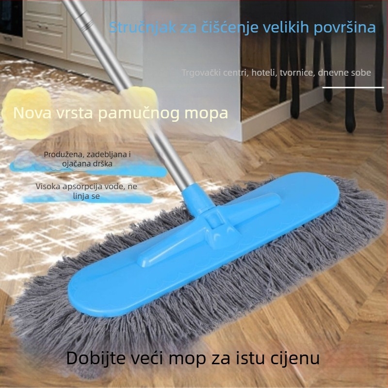 Ploški mop od pamuka za kućnu upotrebu, mokro i suho čišćenje, duga drška