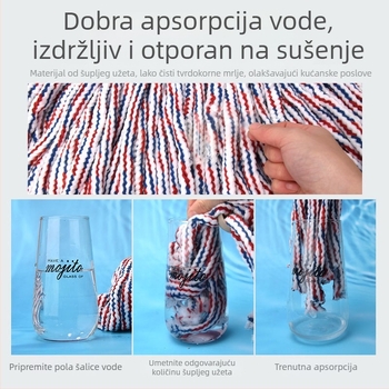 Mop za pod, glava 30 cm, s užetom od šuplje užadi, otporan i upija, drška od nehrđajućeg čelika