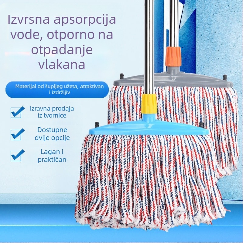 Mop za pod, glava 30 cm, s užetom od šuplje užadi, otporan i upija, drška od nehrđajućeg čelika