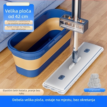 Bezdotični plosnati mop s velikom sklopnom glavom, kanta za čišćenje i zamjenska krpa za mop