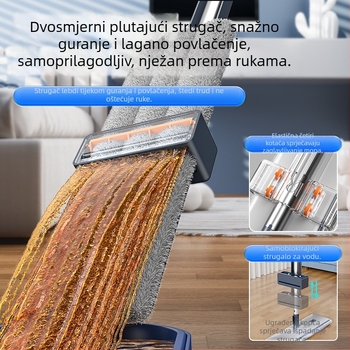 Bezdotični plosnati mop s velikom sklopnom glavom, kanta za čišćenje i zamjenska krpa za mop