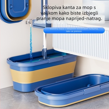 Bezdotični plosnati mop s velikom sklopnom glavom, kanta za čišćenje i zamjenska krpa za mop