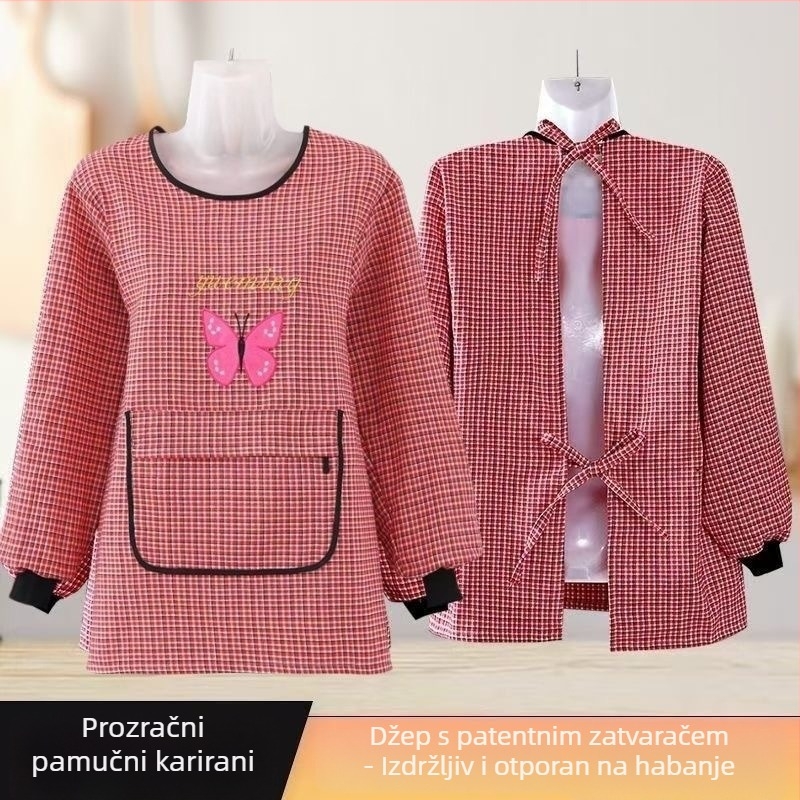 Pamučna kuhinjska pregača s dugim rukavima, za dom, ženski dizajn s motivom leptira, zaštita od masnoće