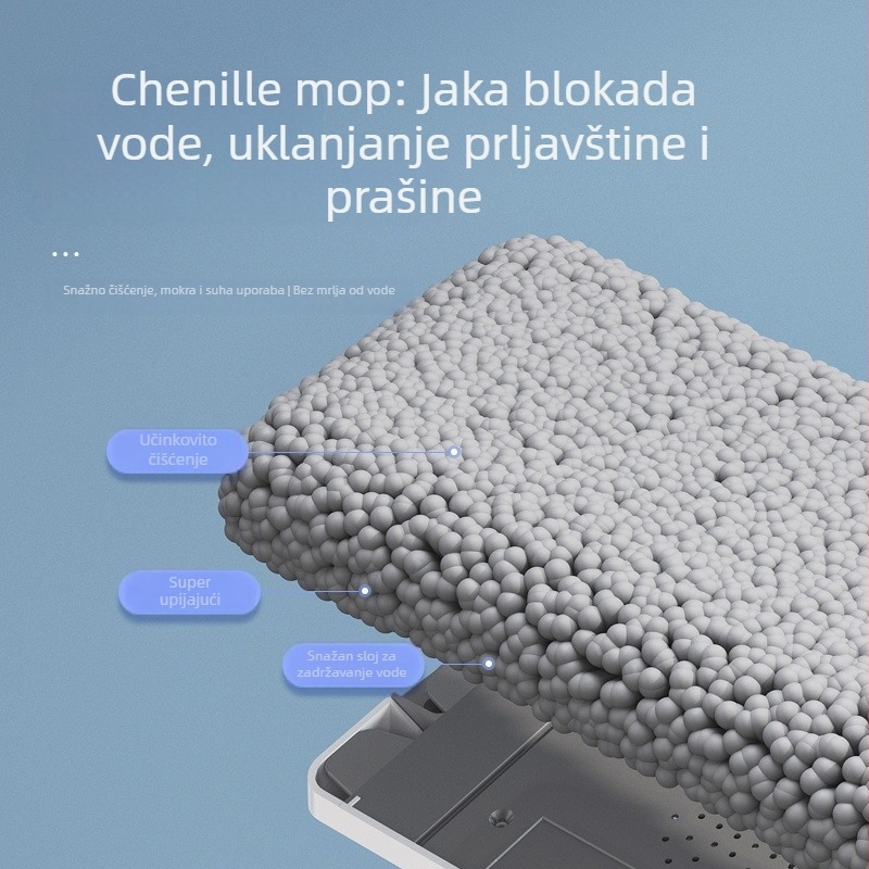 Chenille ravni mop, dvostruka uporaba za suho i mokro čišćenje, bez dodirivanja rukama, čišćenje u jednom koraku