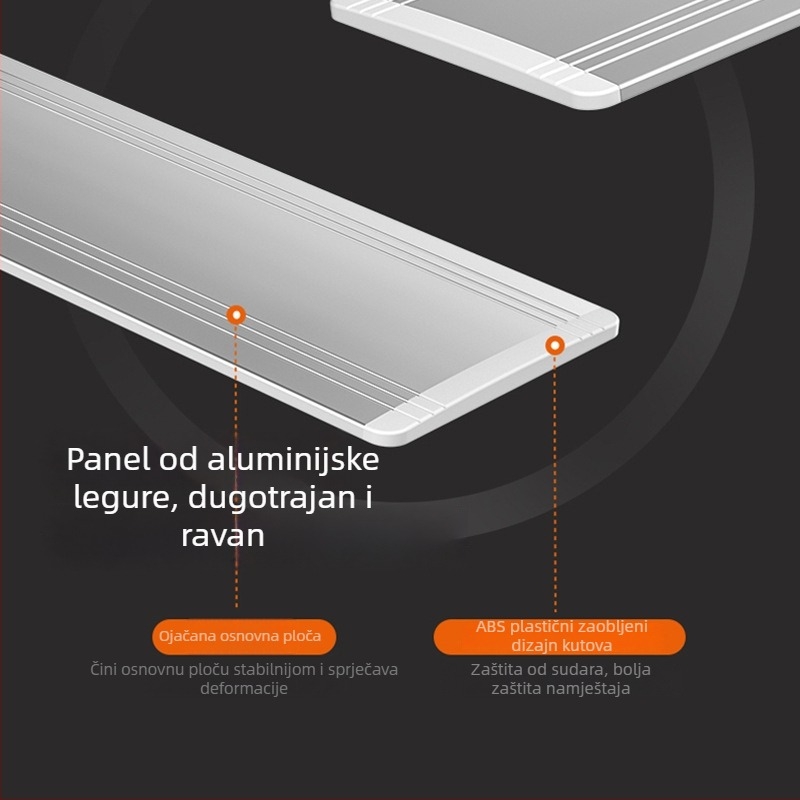 Kućni plosnati mop bez dodirivanja rukama, glava od aluminijske legure, šipka od nehrđajućeg čelika, mikrovlakna, duljina 60 cm