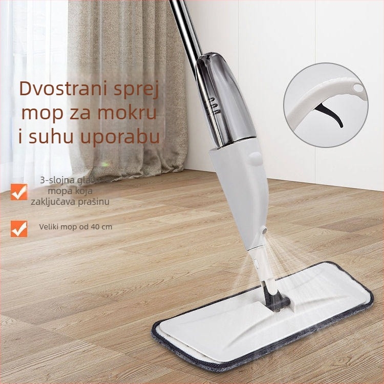 Mop s raspršivačem, plosnati mop za kućnu upotrebu, mokro i suho čišćenje, podesivi teleskopski držač