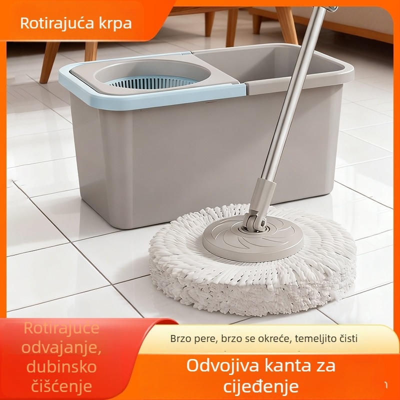 Okretni mop za kućnu upotrebu, bez dodira rukama, upijajuće mikrovlakno, debeo, velik mop s kanticom za cijeđenje
