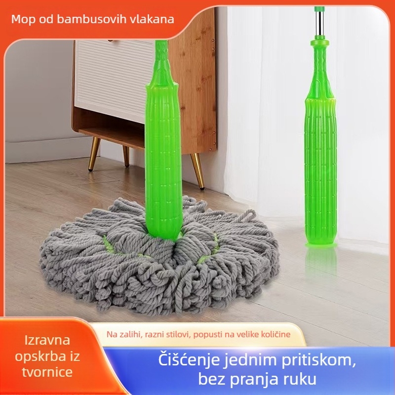 Spin mop od bambusovih vlakana s rotirajućim cijeđenjem, trenutačno iscijeđivanje, uklanjanje mrlja, vertikalno skladištenje, čišćenje u jednom koraku