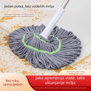 Prijenosni mop s automatskim cijeđenjem za kupaonicu, mikrovlakna, drška od nehrđajućeg čelika, apsorpcijski, 100–120 cm