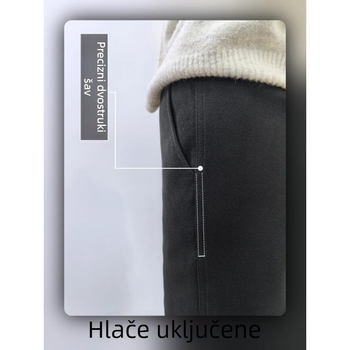 Zimske flis hlače s preponskim panelom s dizajnom lišća vrbe, blago proširene i udobne