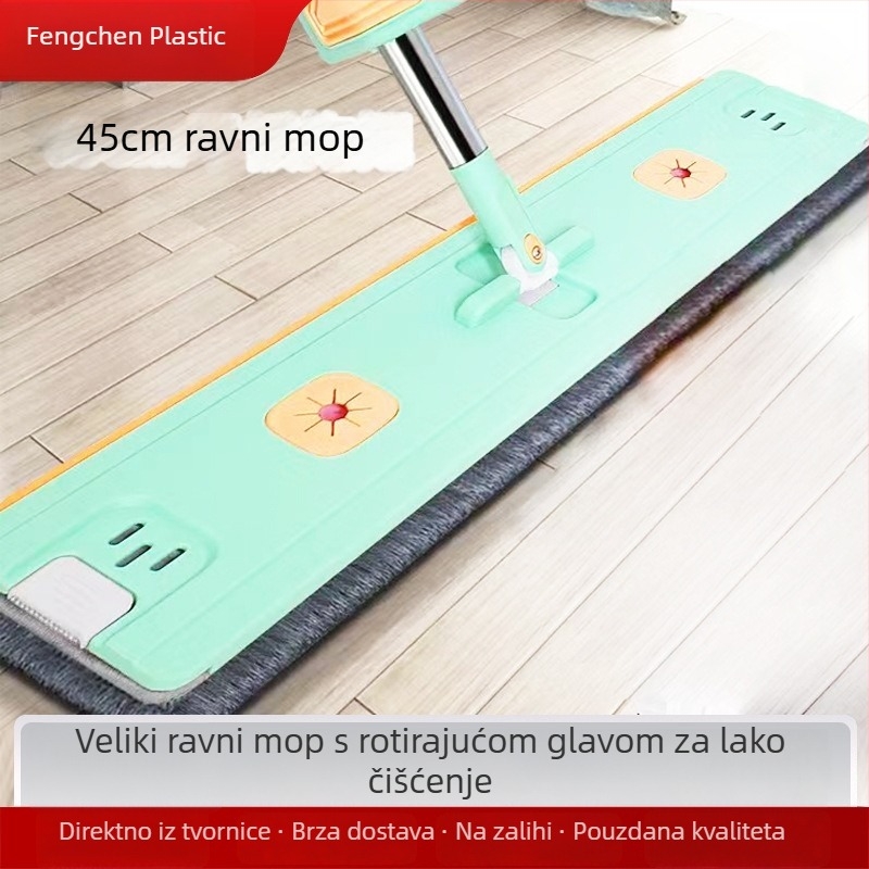 Plosnati mop bez potrebe za ručnim pranjem, s okretljivom glavom i trakom za brisanje za drvene podove