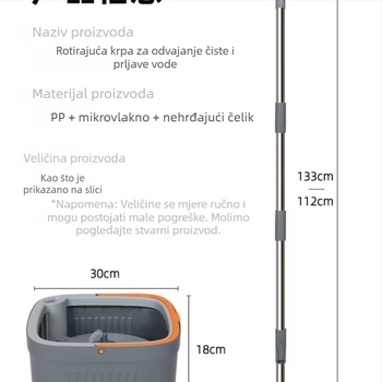 Kanta za mop s odjeljivanjem onečišćene vode, okretni ravni mop za mokro i suho čišćenje