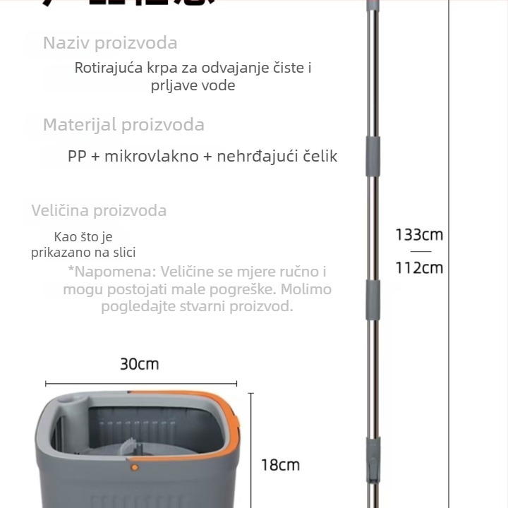 Kanta za mop s odjeljivanjem onečišćene vode, okretni ravni mop za mokro i suho čišćenje
