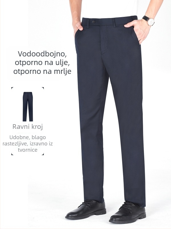 Vodootporne, masnoćama i mrlje otporne muške hlače za posao, ravni kroj, slim-fit, bez glačanja.