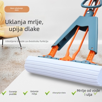 Sklopivi spužvasti mop s mehanizmom za cijedjenje i teleskopskom ručkom duljine 120 cm za čišćenje podova bez dodirivanja