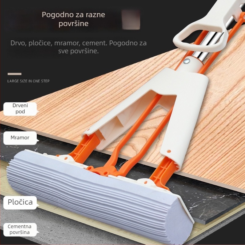 Sklopivi spužvasti mop s mehanizmom za cijedjenje i teleskopskom ručkom duljine 120 cm za čišćenje podova bez dodirivanja