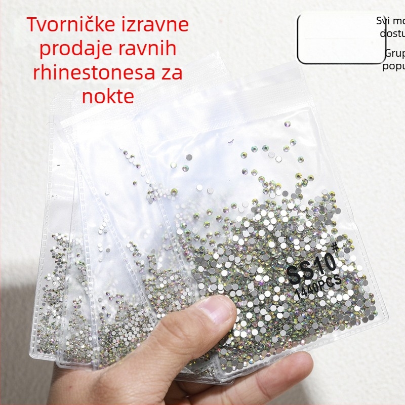 Kamenčići za nokte za ukrašavanje s plosnim stražnjim dijelom: austrijski kristali AB, irizirajući stakleni dijamanti, miješane veličine, prozirno bijeli kamenčići