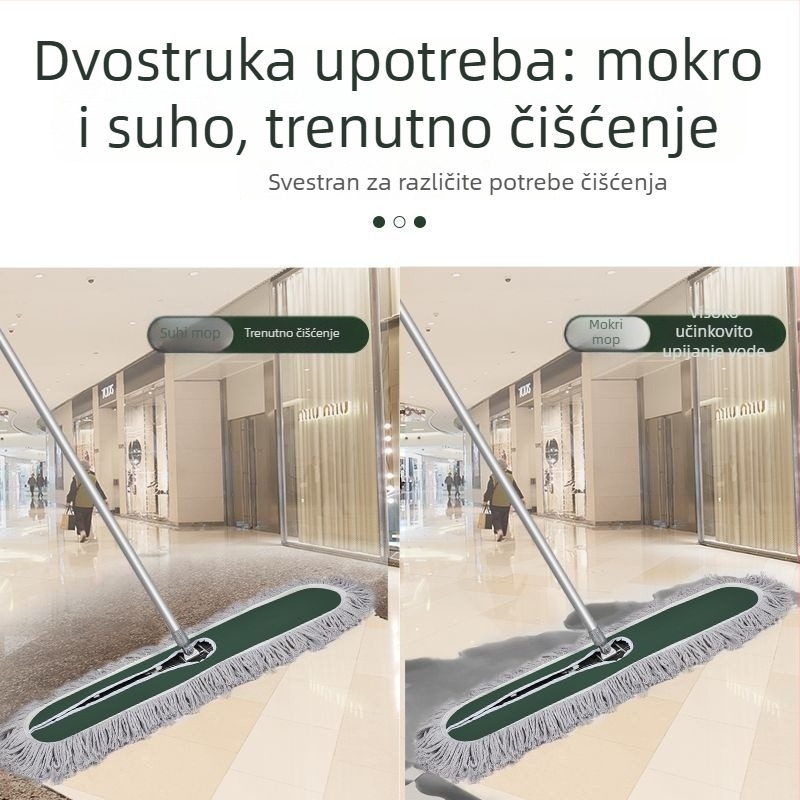 Mop za prašinu s pamukom vlaknima, veliki plosni mop za kućnu upotrebu, pogodan za hotele i tvornice, s zamjenjivom glavom od platna