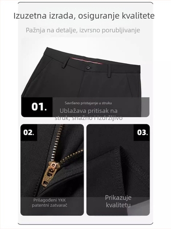 Muške crne casual hlače za proljeće, ravni kroj, udobna rastezljiva tkanina