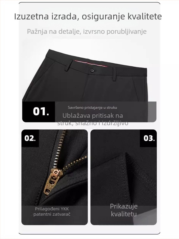 Muške crne casual hlače za proljeće, ravni kroj, udobna rastezljiva tkanina