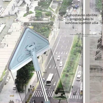 Ploški mop s trokutastom glavom, dvostruka namjena čišćenja stakla i prozora, produžna šipka za čišćenje krova