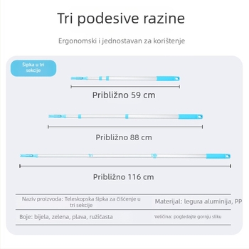 Conduo Satto teleskopni plosnati mop za pod, mikrovlakna, lagan, 56–119 cm