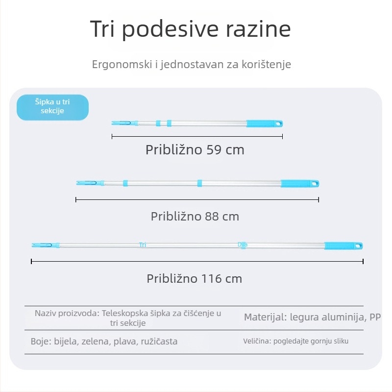 Conduo Satto teleskopni plosnati mop za pod, mikrovlakna, lagan, 56–119 cm