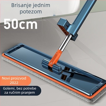 50 cm veliki kućni ravni mop za suho i mokro čišćenje – dvostruka upotreba, mikrovlakna, nehrđajući čelik drška, valjak za cijeđenje