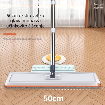 Mop 50 cm za kućnu upotrebu, suho i mokro čišćenje, bez dodirivanja, ravna glava s rotirajućim skladištenjem