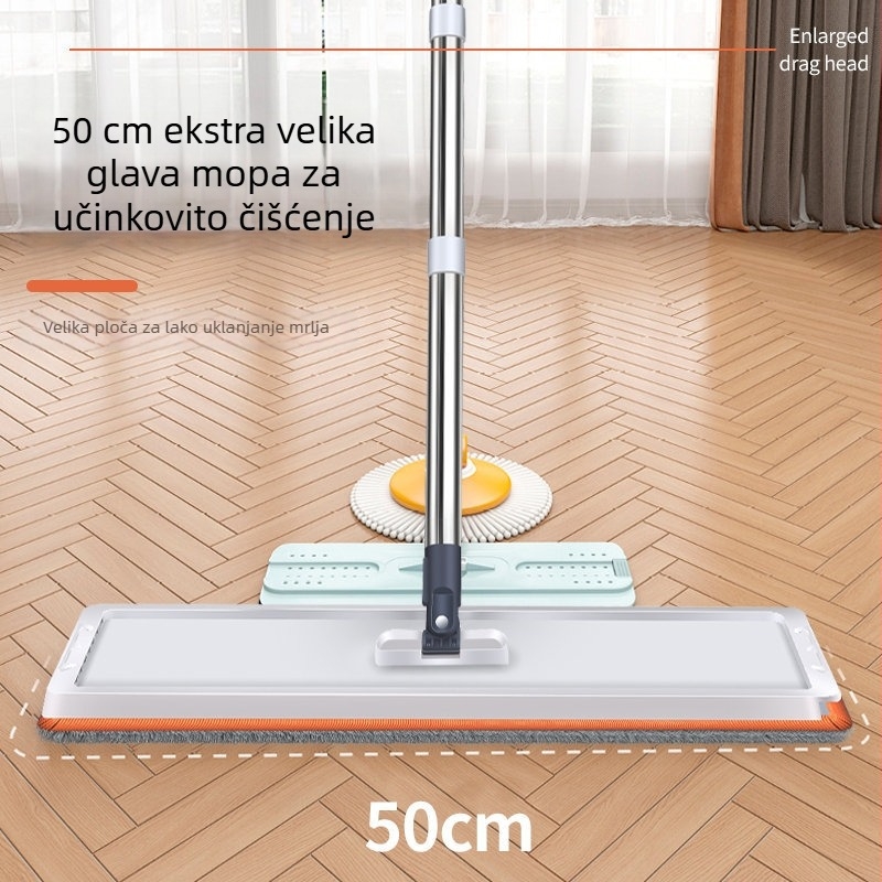Mop 50 cm za kućnu upotrebu, suho i mokro čišćenje, bez dodirivanja, ravna glava s rotirajućim skladištenjem
