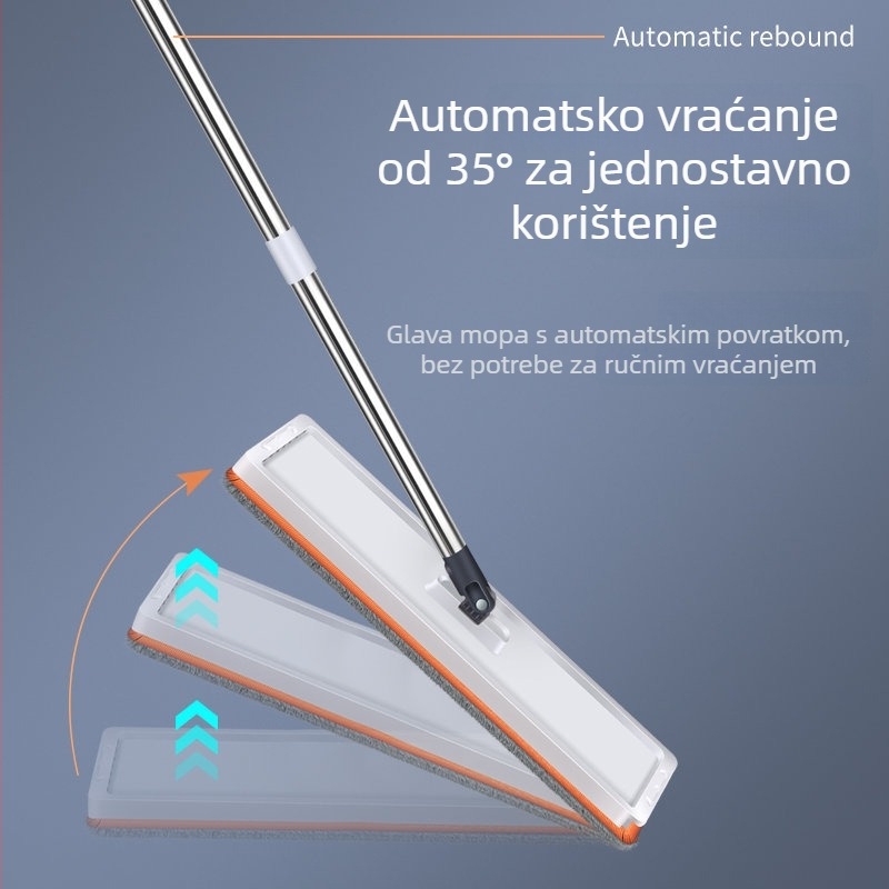 Mop 50 cm za kućnu upotrebu, suho i mokro čišćenje, bez dodirivanja, ravna glava s rotirajućim skladištenjem
