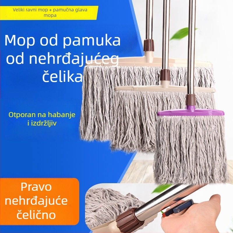 Ploški mop s ručkom od nehrđajućeg čelika i glavom od pamukovitog vlakna za komercijalno i kućno čišćenje