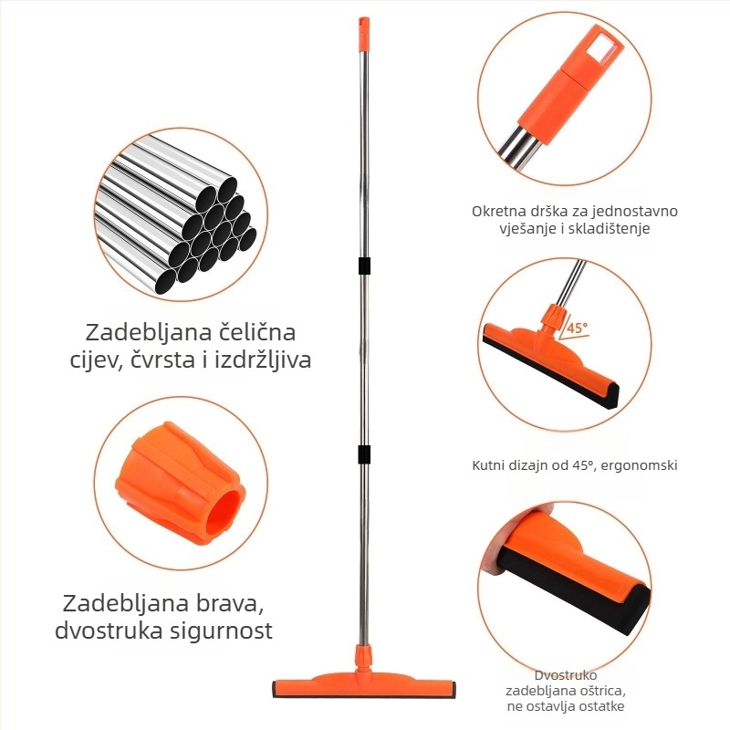 Veliki podni strugač i brisač s nehrđajućim čeličnim štapićem, 45–55 cm, pogodno za kupaonice i podove, hotele; kućna i profesionalna upotreba