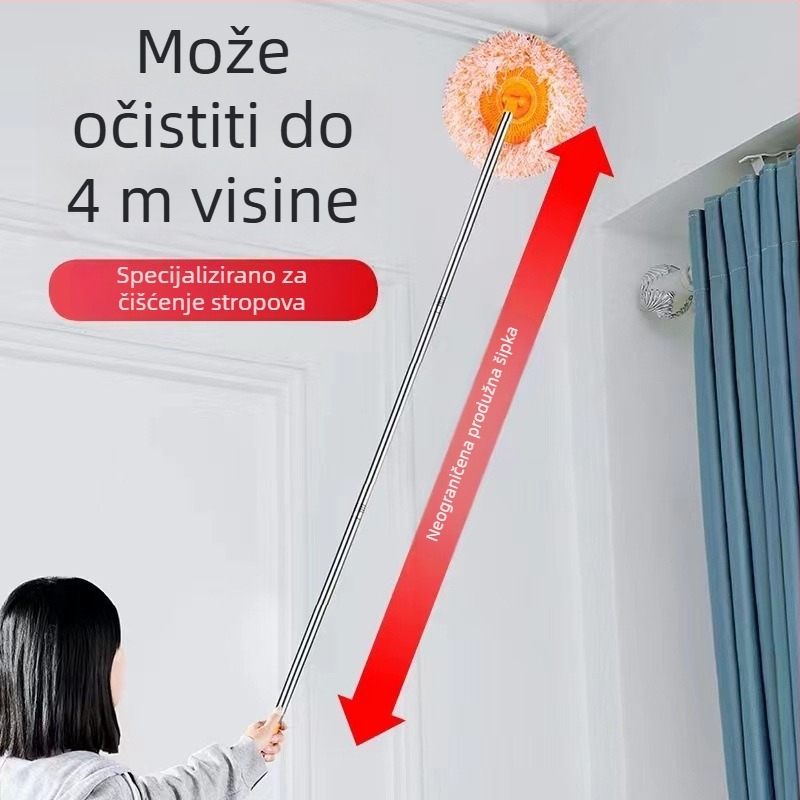 Plošni mop s teleskopskom šipkom od nehrđajućeg čelika, uzorak suncokreta, duljina 80-100 cm