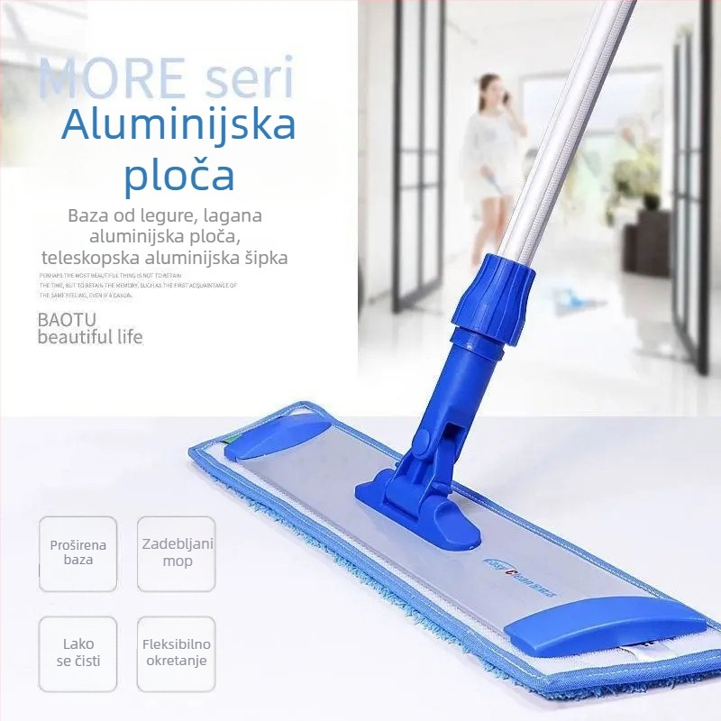 2-u-1 mop s funkcijom metenja, plosna glava od aluminijske legure, zlatna boja