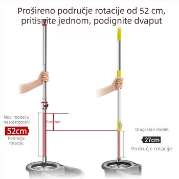 Držač za mop od nehrđajućeg čelika, okretni, univerzalni, teleskop, ručni pogon, produžena debela šipka i glava za mop.