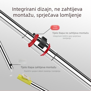 Držač za mop od nehrđajućeg čelika, okretni, univerzalni, teleskop, ručni pogon, produžena debela šipka i glava za mop.