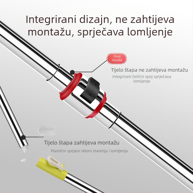 Držač za mop od nehrđajućeg čelika, okretni, univerzalni, teleskop, ručni pogon, produžena debela šipka i glava za mop.