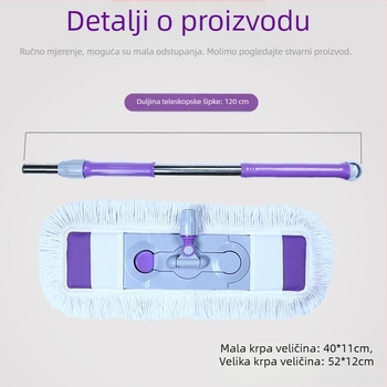 Ploški mop za kućnu upotrebu, mokro i suho, dvostruka upotreba, bezkontaktno cijedjenje, upijajući i izdržljiv mop s nehrđajućom šipkom