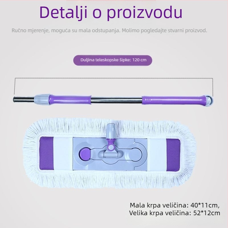 Ploški mop za kućnu upotrebu, mokro i suho, dvostruka upotreba, bezkontaktno cijedjenje, upijajući i izdržljiv mop s nehrđajućom šipkom