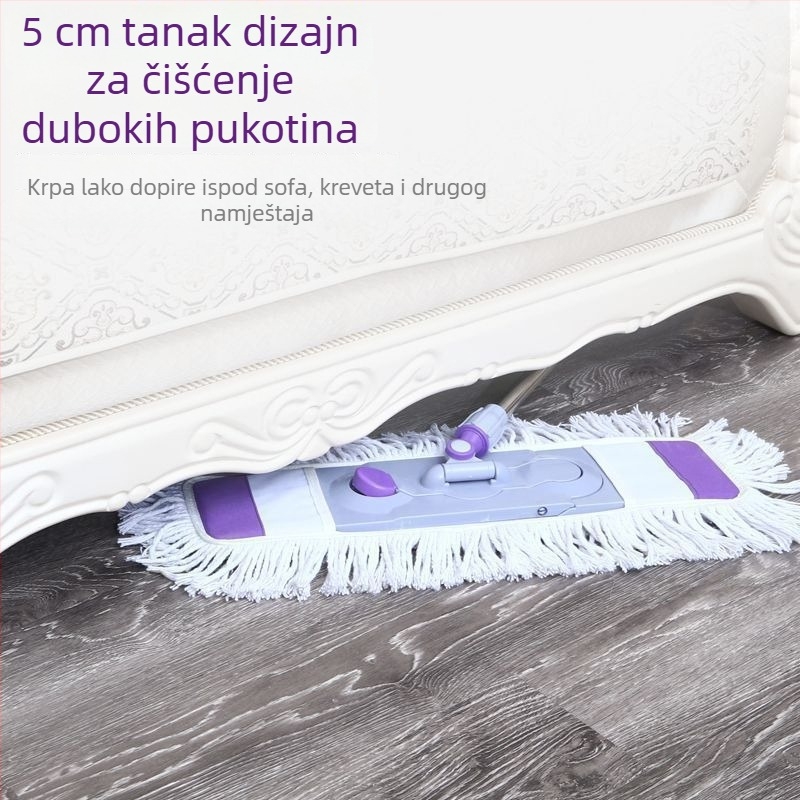 Ploški mop za kućnu upotrebu, mokro i suho, dvostruka upotreba, bezkontaktno cijedjenje, upijajući i izdržljiv mop s nehrđajućom šipkom