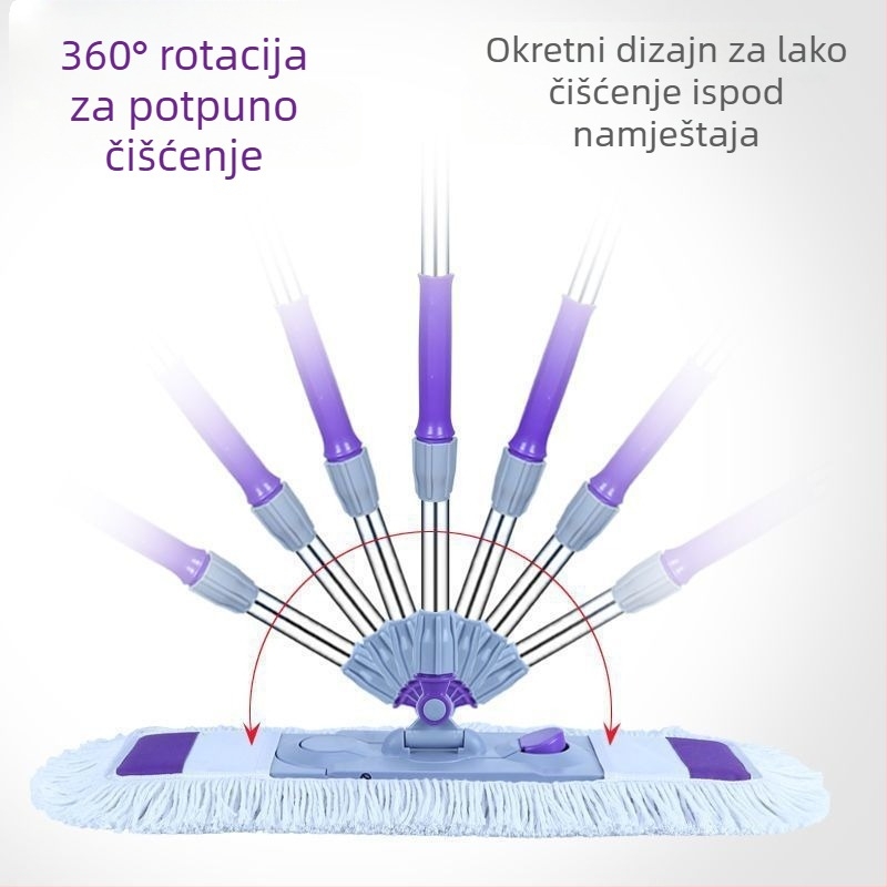 Ploški mop za kućnu upotrebu, mokro i suho, dvostruka upotreba, bezkontaktno cijedjenje, upijajući i izdržljiv mop s nehrđajućom šipkom